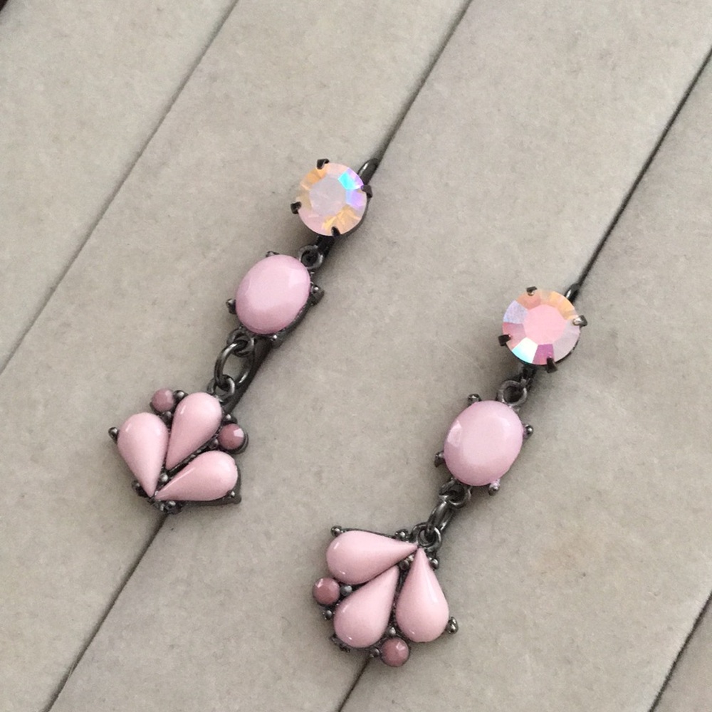 Lavender + Pink Opal Aurora Borealis Crystal Drop Statement Earrings - Picture 15 of 17